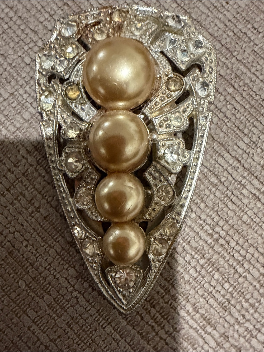 Gold Pearl and Clear Crystal Vintage-Style scarf Brooch - Women Accessories